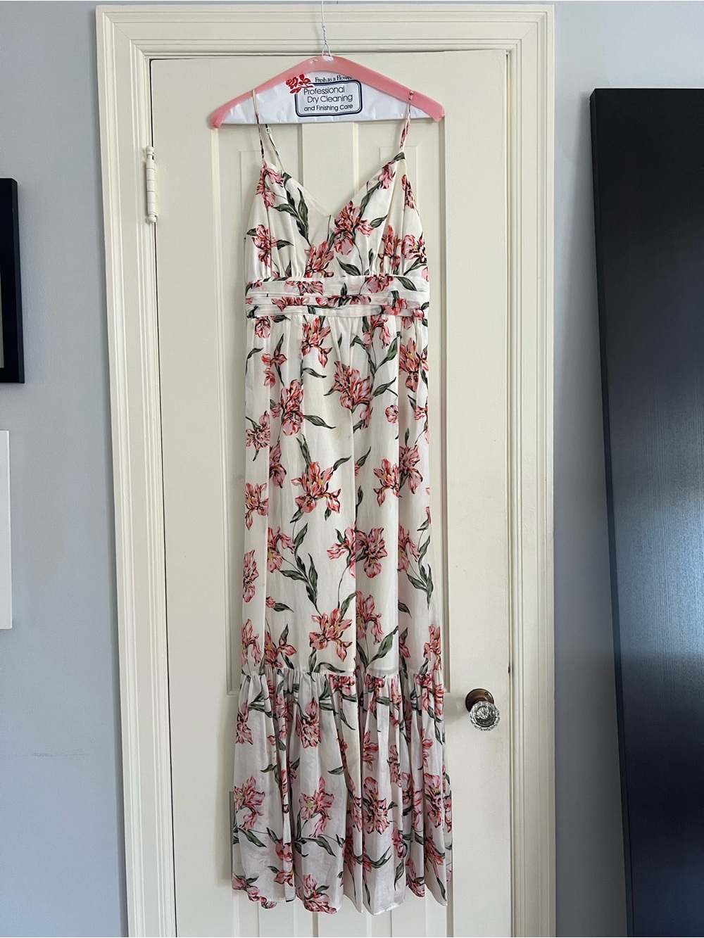 Floral Spaghetti-Strap Maxi Dress - White with Pink Floral
